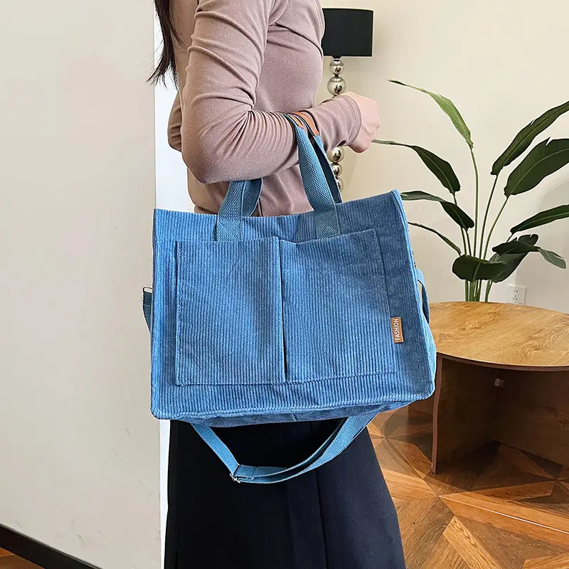 Simple Corduroy Women's Commute Shoulder Bags Large Capacity Ladies Tote Messenger Bags Female Travel Pocket Purse Handbags
