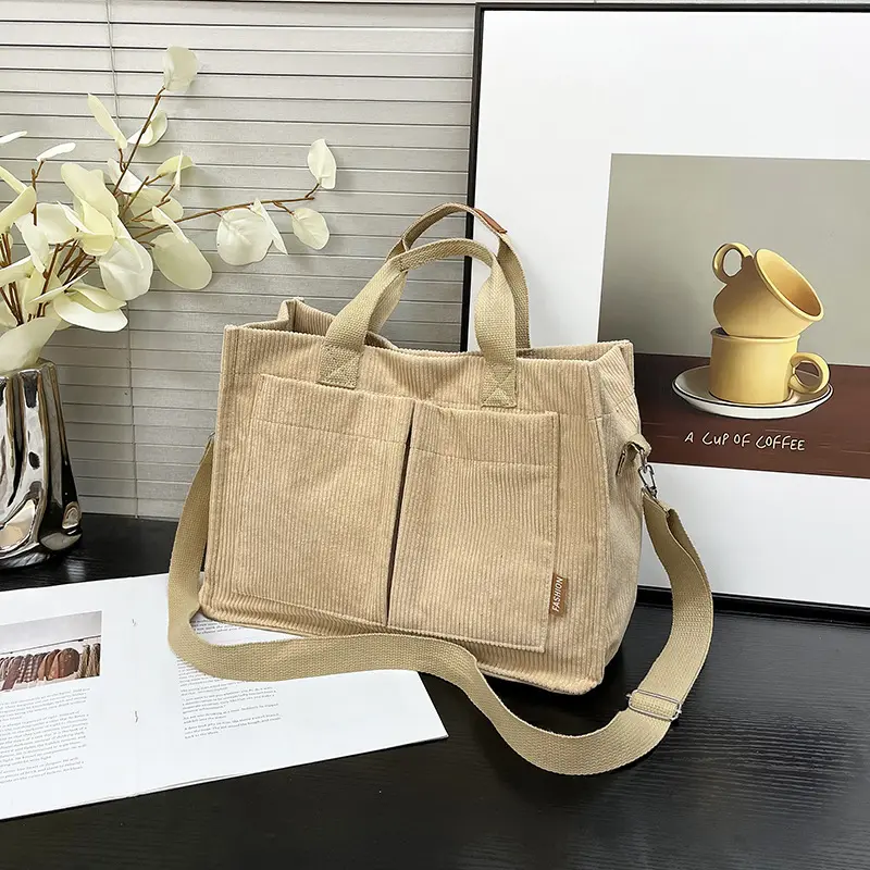 Simple Corduroy Women's Commute Shoulder Bags Large Capacity Ladies Tote Messenger Bags Female Travel Pocket Purse Handbags