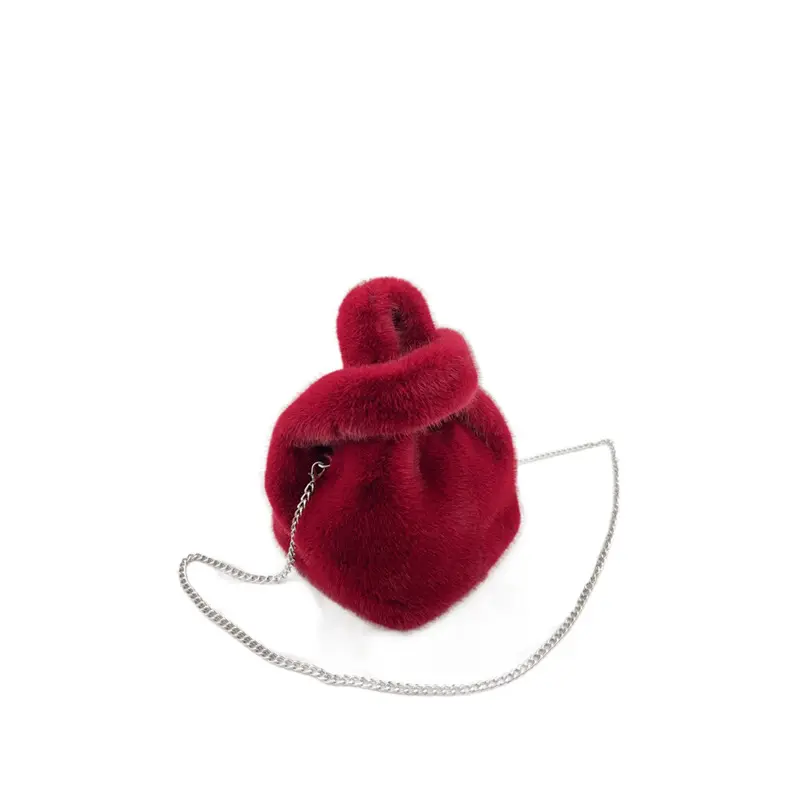 Solid Color Women's Plush Vest Handbags Portable Faux Fur Ladies Bucket Crossbody Bags Casual Lightweight Female Shoulder Bag