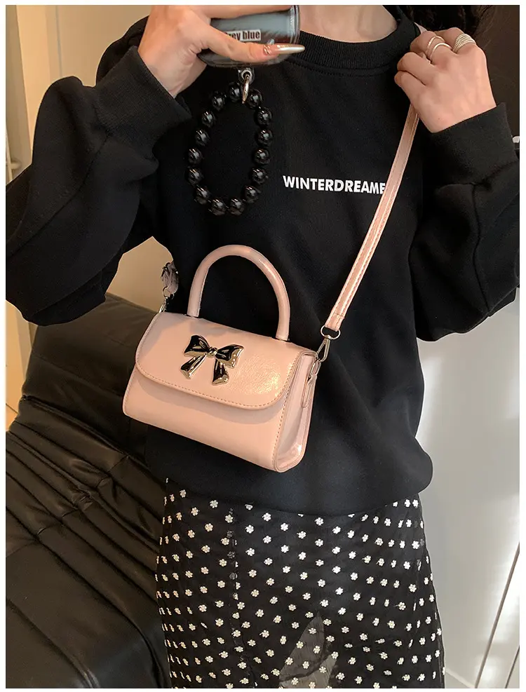 Fashion Bow Women's Small Shoulder Bags Casual Portable Female Square Crossbody Bag PU Leather Ladies Clutch Purse Handbags