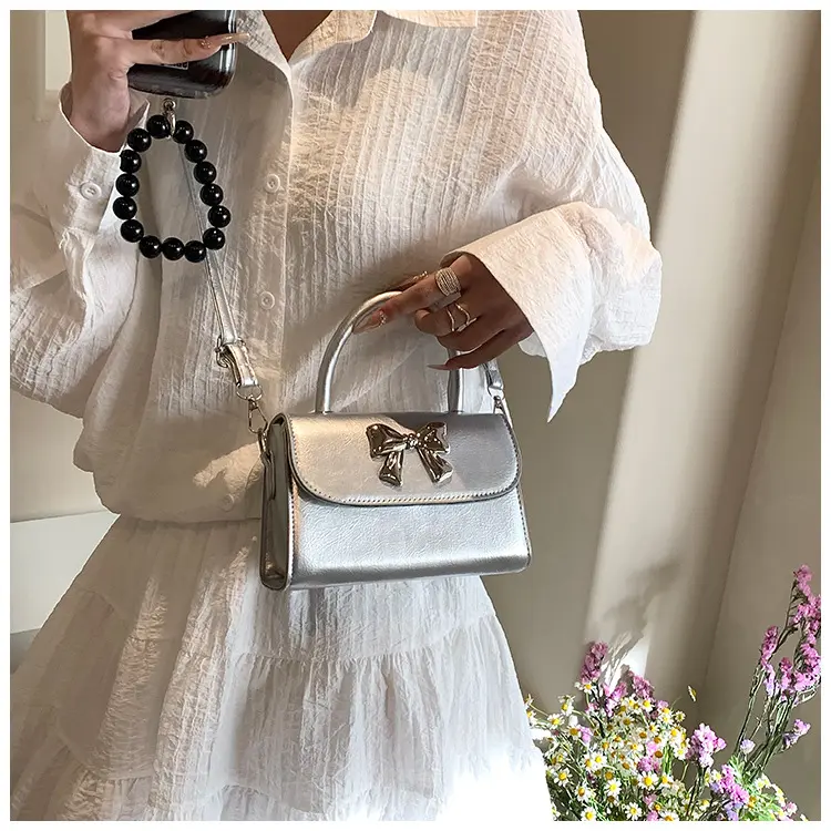 Fashion Bow Women's Small Shoulder Bags Casual Portable Female Square Crossbody Bag PU Leather Ladies Clutch Purse Handbags