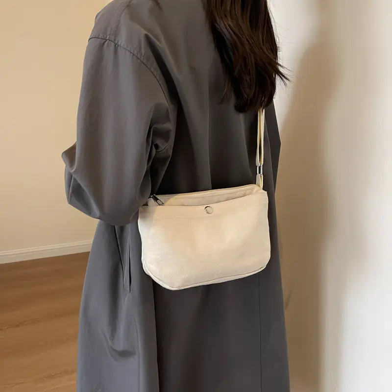 Casual Small Canvas Shoulder Bags for Women Simple Solid Color Ladies Crossbody Bag Outdoor Portable Female Mobile Phone Purse