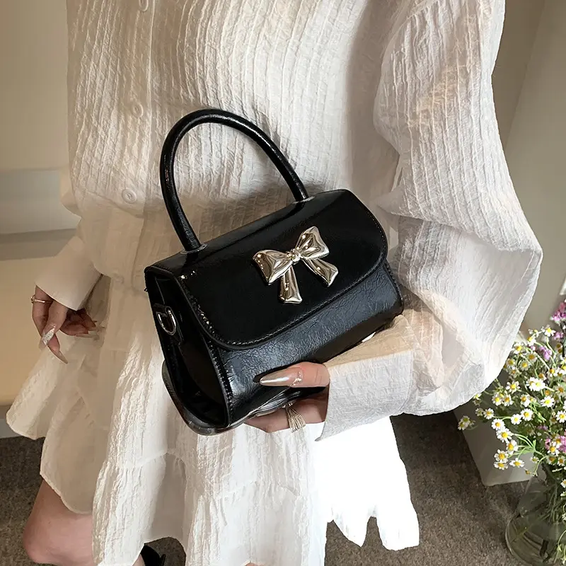 Fashion Bow Women's Small Shoulder Bags Casual Portable Female Square Crossbody Bag PU Leather Ladies Clutch Purse Handbags