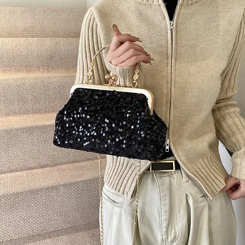 Sequined Small Shell Women's Evening Bags Dinner Party Ladies Chain Shoulder Crossbody Bag Top-handle Purse Female Handbags