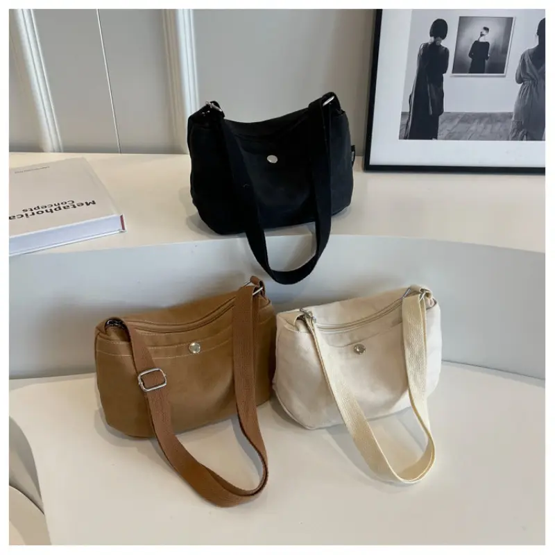 Casual Small Canvas Shoulder Bags for Women Simple Solid Color Ladies Crossbody Bag Outdoor Portable Female Mobile Phone Purse
