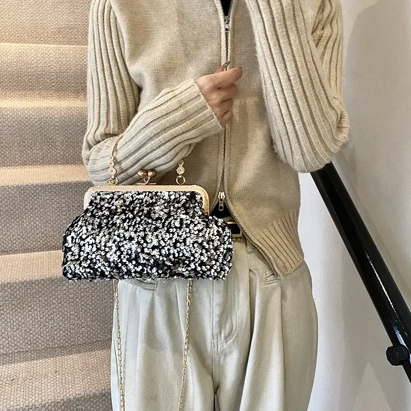Sequined Small Shell Women's Evening Bags Dinner Party Ladies Chain Shoulder Crossbody Bag Top-handle Purse Female Handbags