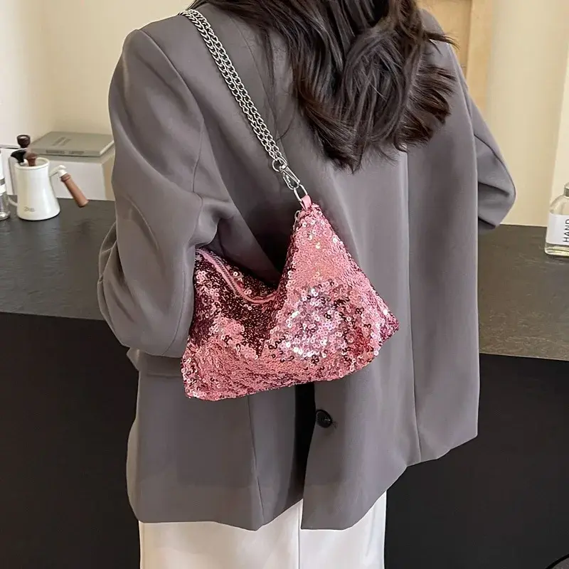 Fashion Sequins Design Women's Shoulder Bag Elegant Ladies Evening Underarm Bags Chain Crossbody Female Small Clutch Party Purse