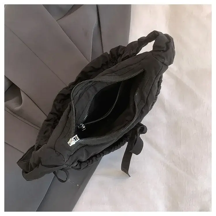 Fashion Pleated Women's Handbags Solid Color Ladies Bowknot Shoulder Underarm Bag Soft Nylon Cloth Female Crossbody Bags Purse