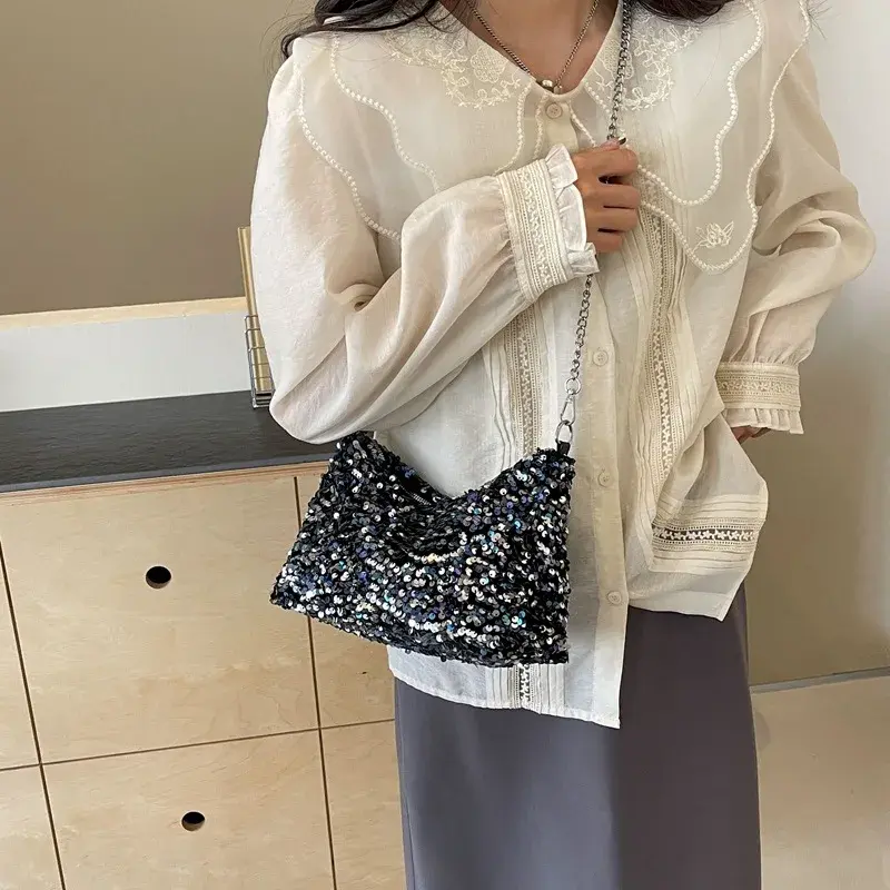 Fashion Sequins Design Women's Shoulder Bag Elegant Ladies Evening Underarm Bags Chain Crossbody Female Small Clutch Party Purse