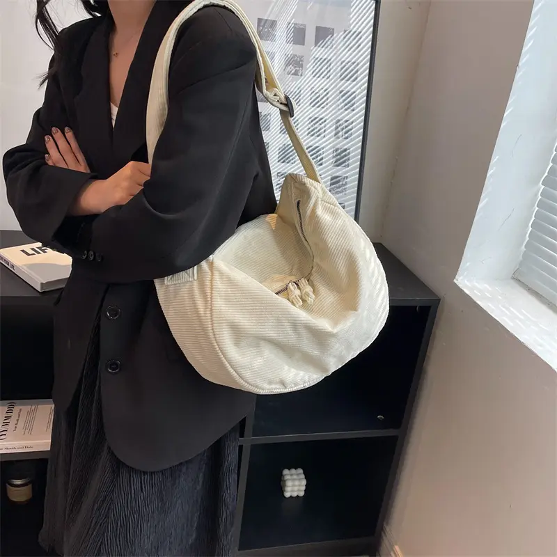 Simple Soft Corduroy Women's Shoulder Bags Fashion Commuter Ladies Crossbody Bag Large Capacity Travel Portable Girls Handbags