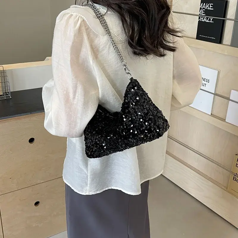 Fashion Sequins Design Women's Shoulder Bag Elegant Ladies Evening Underarm Bags Chain Crossbody Female Small Clutch Party Purse