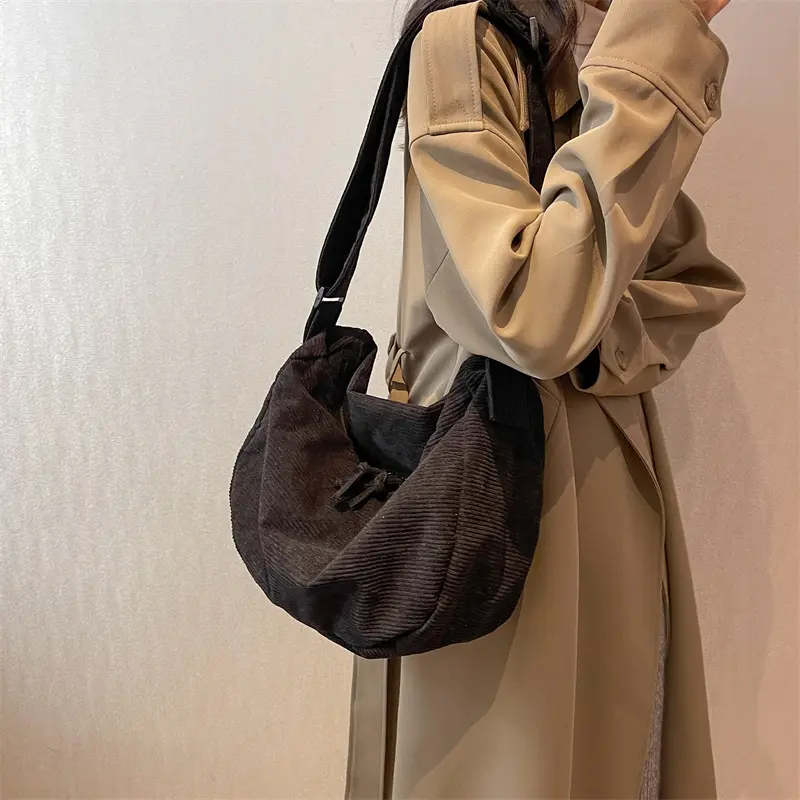 Simple Soft Corduroy Women's Shoulder Bags Fashion Commuter Ladies Crossbody Bag Large Capacity Travel Portable Girls Handbags