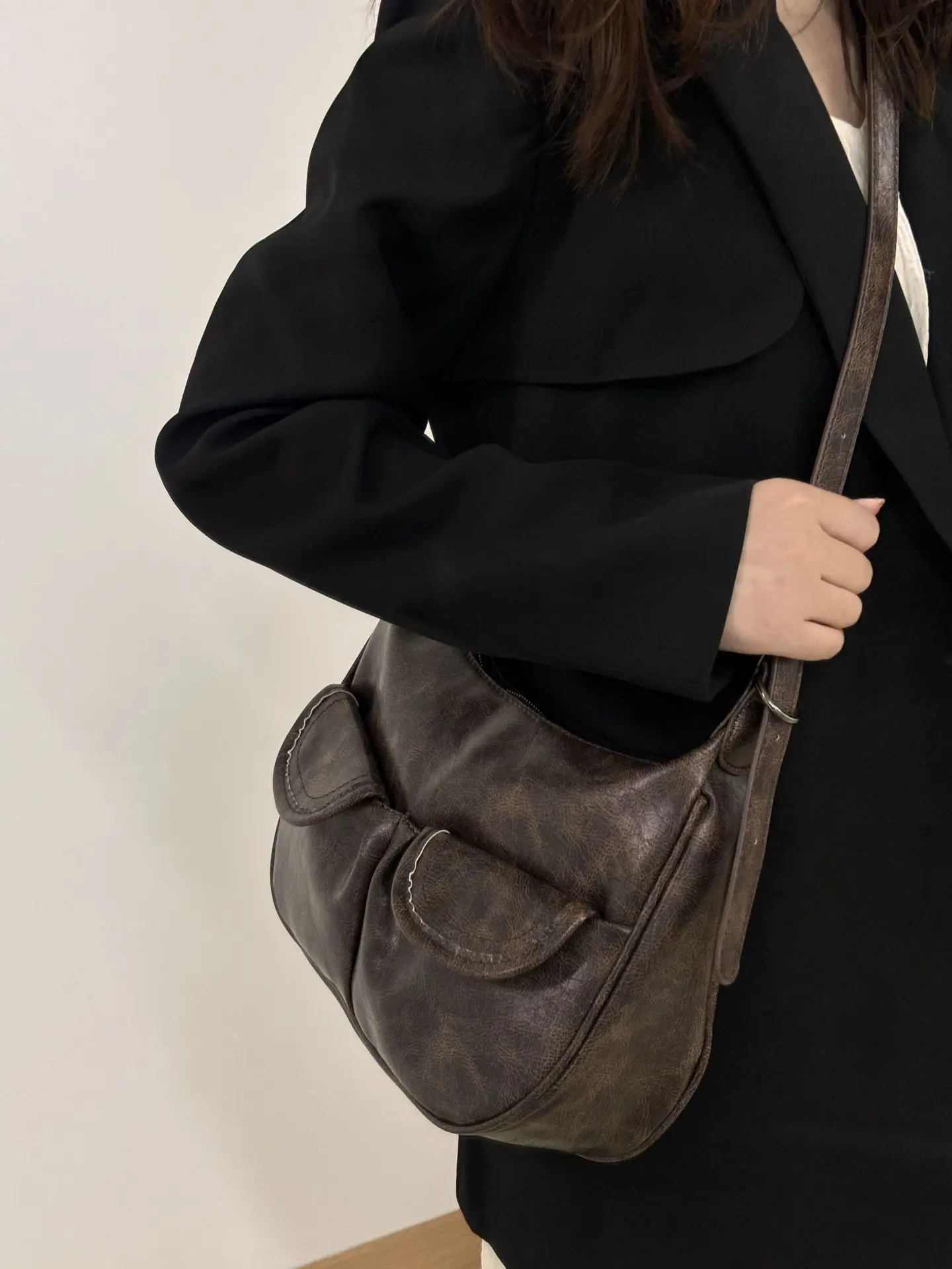 Maillard Style Women's Underarm Bag Vintage Fashion Shoulder Bags Ladies Pu Leather Handbags Thread Female Crossbody Bag Purse