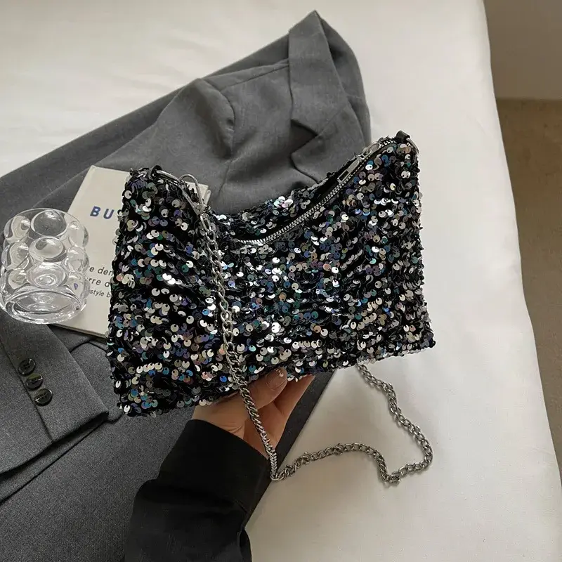 Fashion Sequins Design Women's Shoulder Bag Elegant Ladies Evening Underarm Bags Chain Crossbody Female Small Clutch Party Purse