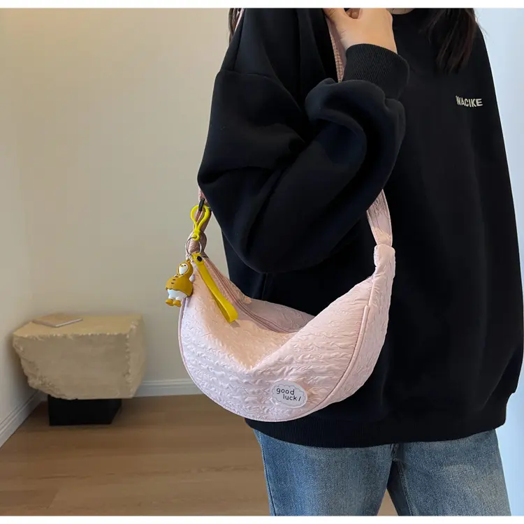 Casual Pleated Women's Hobos Crossbody Bags Candy Color Ladies Travel Shoulder Bag Commuter Portable Female Handbags Purse