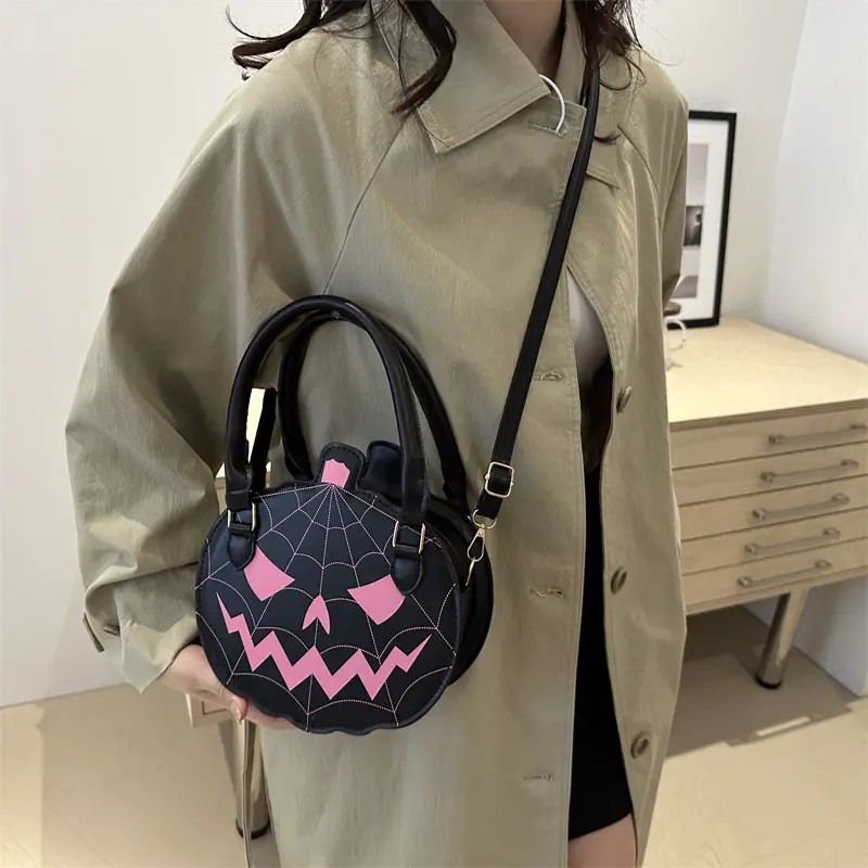 Casual Halloween Fashion Women Messenger Bags Pu Leather Contrast Color Ladies Shoulder Bag Trendy Thread Girls Small Handbag