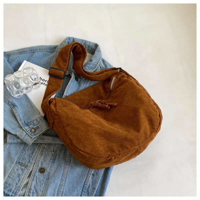 Simple Soft Corduroy Women's Shoulder Bags Fashion Commuter Ladies Crossbody Bag Large Capacity Travel Portable Girls Handbags