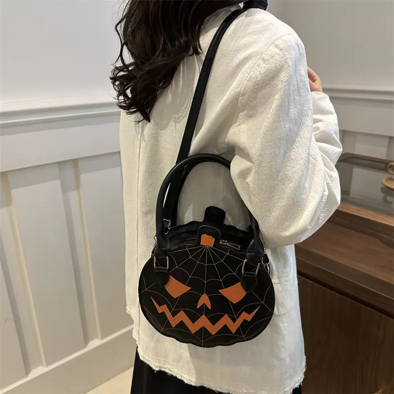 Casual Halloween Fashion Women Messenger Bags Pu Leather Contrast Color Ladies Shoulder Bag Trendy Thread Girls Small Handbag
