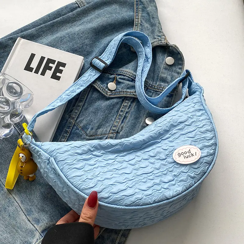 Casual Pleated Women's Hobos Crossbody Bags Candy Color Ladies Travel Shoulder Bag Commuter Portable Female Handbags Purse