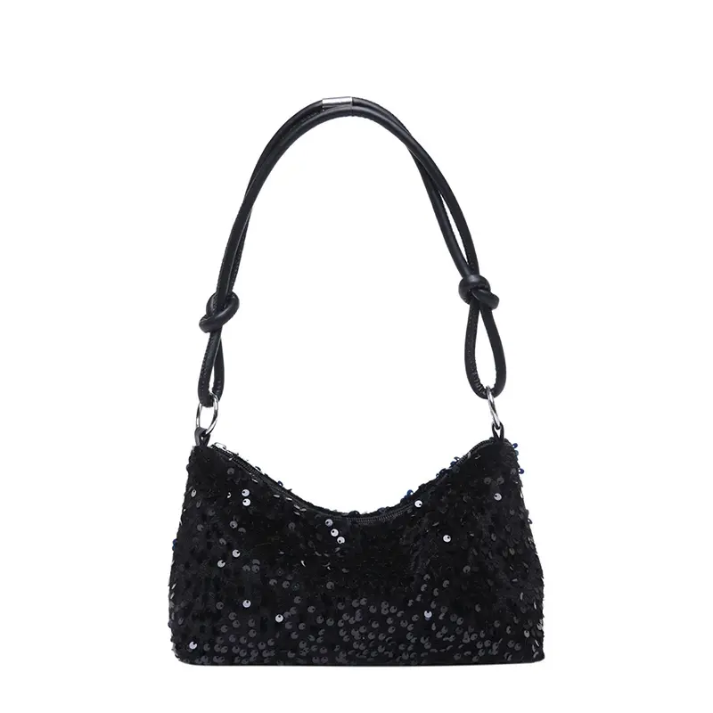 Simple Sequined Design Women's Shoulder Bag Casual Ladies Half Moon Underarm Bags Vintage Solid Color Famale Handbags Purse