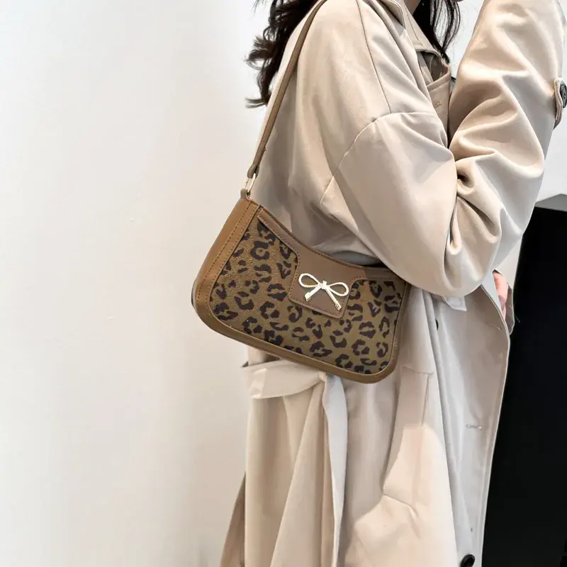 Bow Alligator Print Women's Shoulder Bag Fashion Vintage Ladies Underarm Bag Pu Leather Female Small Tote Handbags Clutch Purse