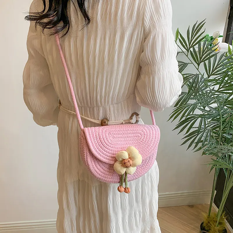 Summer Flower Straw Shoulder Shell Bags for Women Fashion Beach Vacation Ladies Crossbody Bag Purse Casual Female Phone Handbags