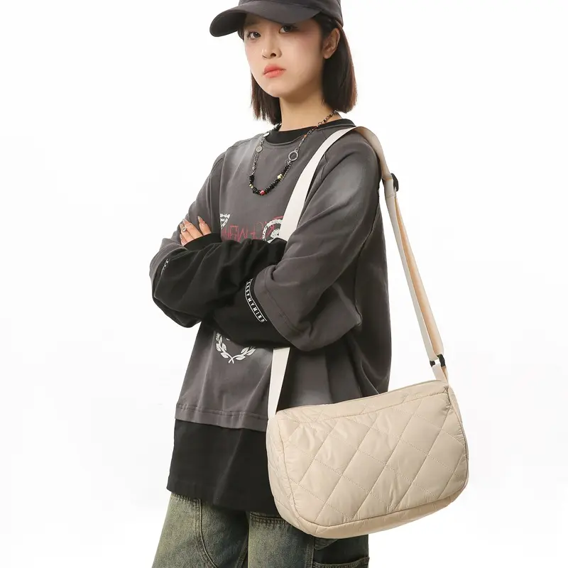 Casual Large Capacity School Girls Messenger Bags Thread Plaid Women's nylon Shoulder Bag Simple Female Crossbody Handbag Purse