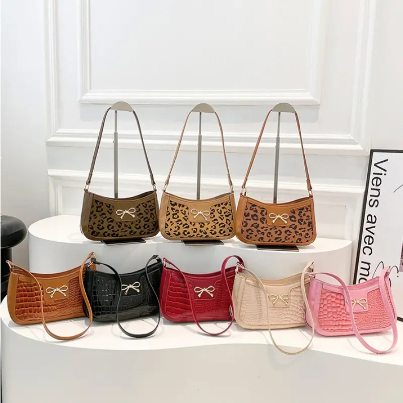 Bow Alligator Print Women's Shoulder Bag Fashion Vintage Ladies Underarm Bag Pu Leather Female Small Tote Handbags Clutch Purse