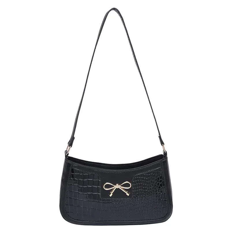 Bow Alligator Print Women's Shoulder Bag Fashion Vintage Ladies Underarm Bag Pu Leather Female Small Tote Handbags Clutch Purse