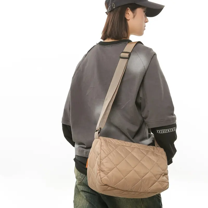 Casual Large Capacity School Girls Messenger Bags Thread Plaid Women's nylon Shoulder Bag Simple Female Crossbody Handbag Purse