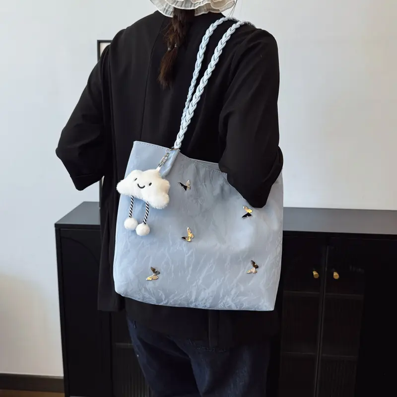 Casual Solid Color Women Shoulder Bags Large Capacity Butterfly Ladies Commuter Tote Bag Sweet Female Soft Pu Leather Handbags