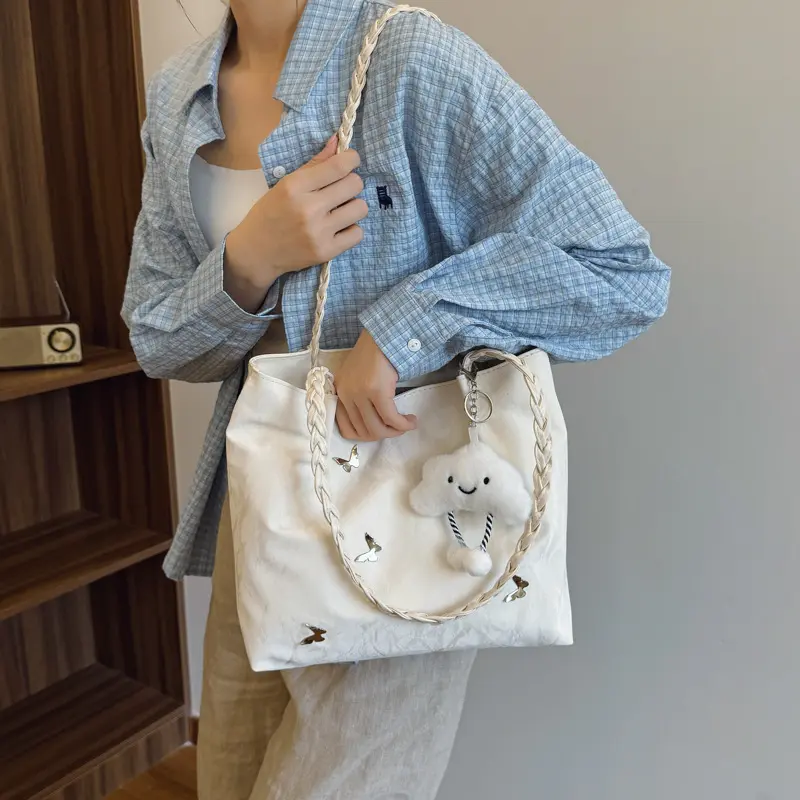 Casual Solid Color Women Shoulder Bags Large Capacity Butterfly Ladies Commuter Tote Bag Sweet Female Soft Pu Leather Handbags