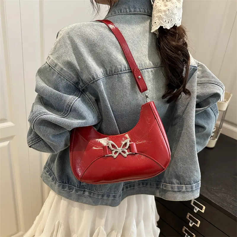 Fashion Butterfly Pu Shoulder Bags for Women Thread Design Versatile Ladies Underarm Bag Simple Female Phone Handbags Purse