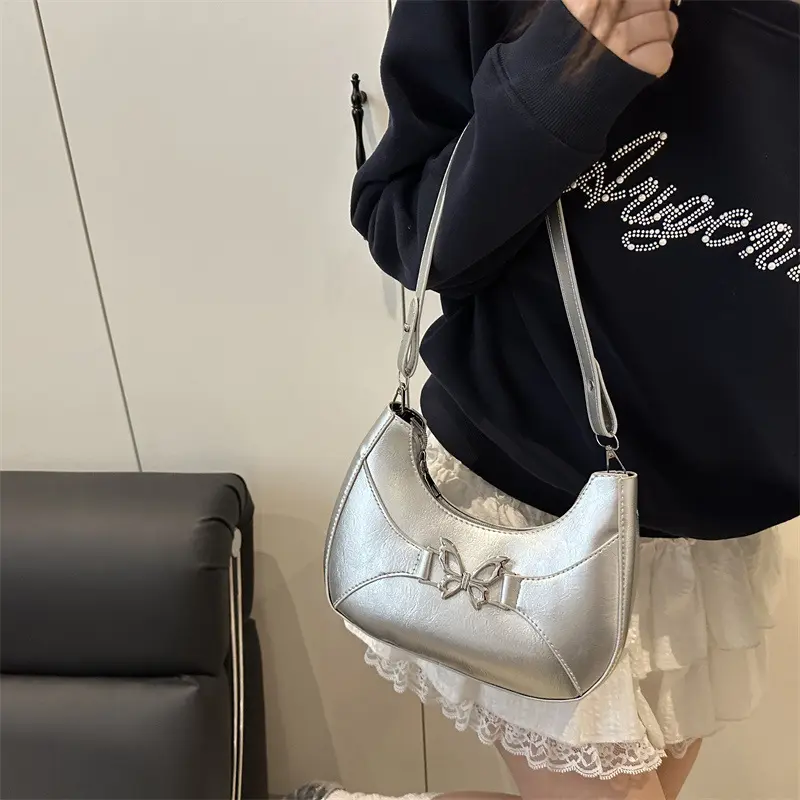 Fashion Butterfly Pu Shoulder Bags for Women Thread Design Versatile Ladies Underarm Bag Simple Female Phone Handbags Purse