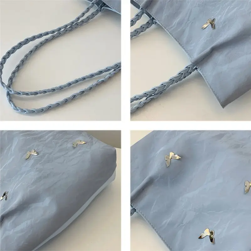 Casual Solid Color Women Shoulder Bags Large Capacity Butterfly Ladies Commuter Tote Bag Sweet Female Soft Pu Leather Handbags