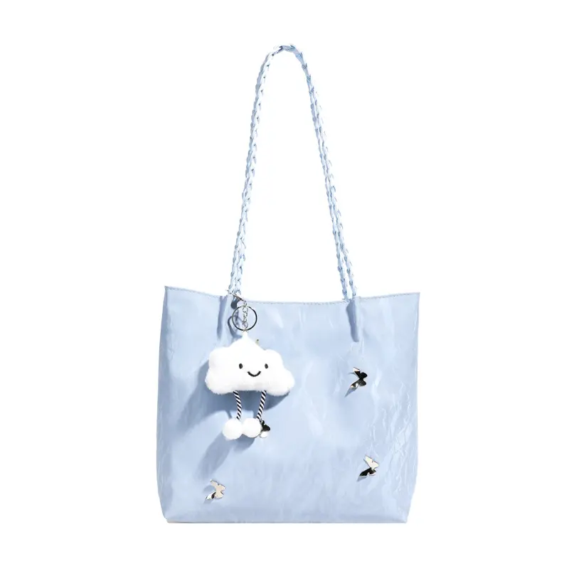 Casual Solid Color Women Shoulder Bags Large Capacity Butterfly Ladies Commuter Tote Bag Sweet Female Soft Pu Leather Handbags