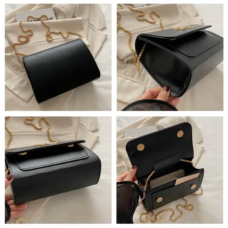 Vintage Bow Women's Chain Crossbody Bag Fashion Pu Leather Ladies Shoulder Bags Elegant Female Small Square Clutch Purse Handbag