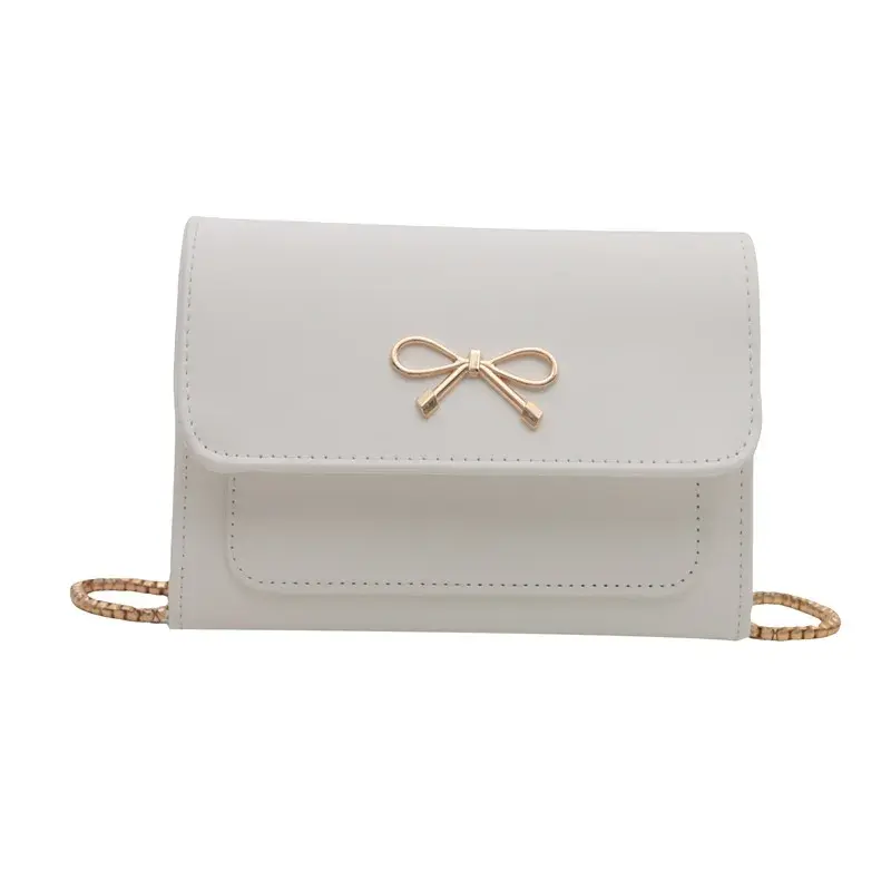 Vintage Bow Women's Chain Crossbody Bag Fashion Pu Leather Ladies Shoulder Bags Elegant Female Small Square Clutch Purse Handbag