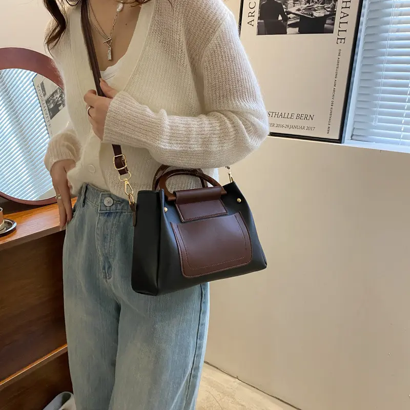 Contrast Color Simple Handbags for Women Casual Large Capacity Ladies Shoulder Boston Bags Fashion Commmute Female Crossbody Bag