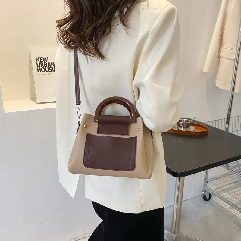 Contrast Color Simple Handbags for Women Casual Large Capacity Ladies Shoulder Boston Bags Fashion Commmute Female Crossbody Bag