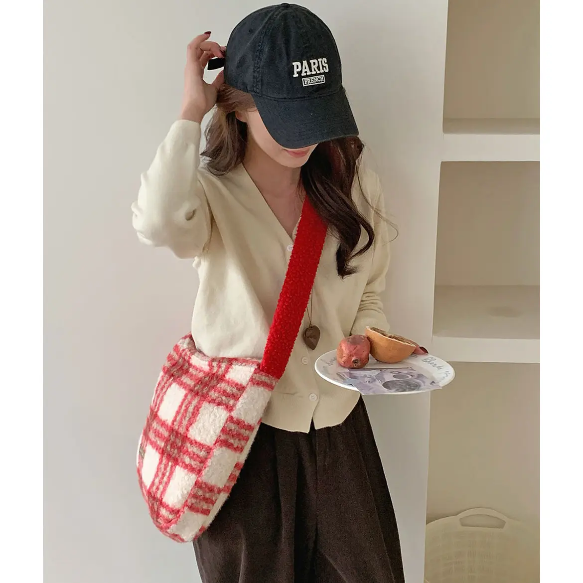 Plaid College Girls Shoulder Bags Christmas Portable Female Tote Handbags Large Capacity Ladies Retro Striped Crossbody Bag
