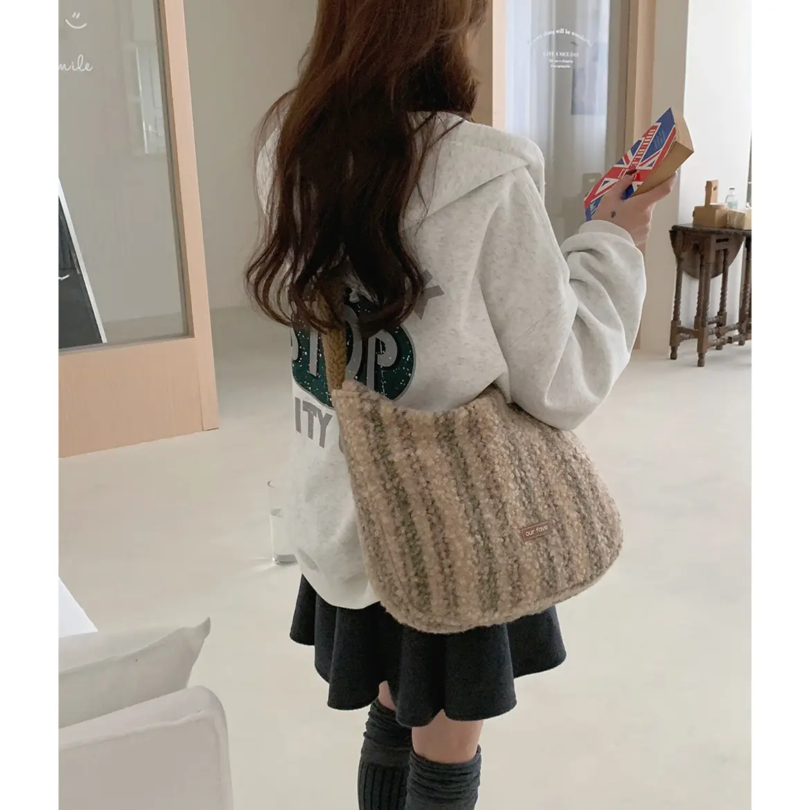 Plaid College Girls Shoulder Bags Christmas Portable Female Tote Handbags Large Capacity Ladies Retro Striped Crossbody Bag