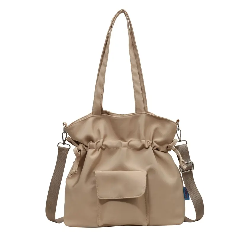 Drawstring Design Solid Color Women's Canvas Shoulder Bags Casual Simple Ladies Handbags Outdoor Sports Female Crossbody Bag