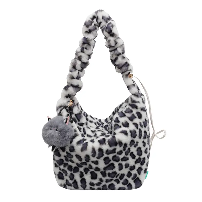 Leopard Print Cool Girls Plush Shoulder Bags Large Capacity Women's Soft Furry Crossbody Bag Pendant Female Large Tote Handbags