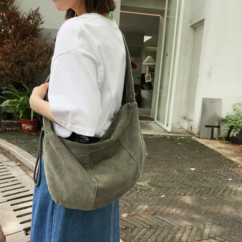 Corduroy Large Capacity Crossbody Bags for Women Vintage Hobos Shoulder Bag Ladies Solid Color Fashion Female Purses Handbags