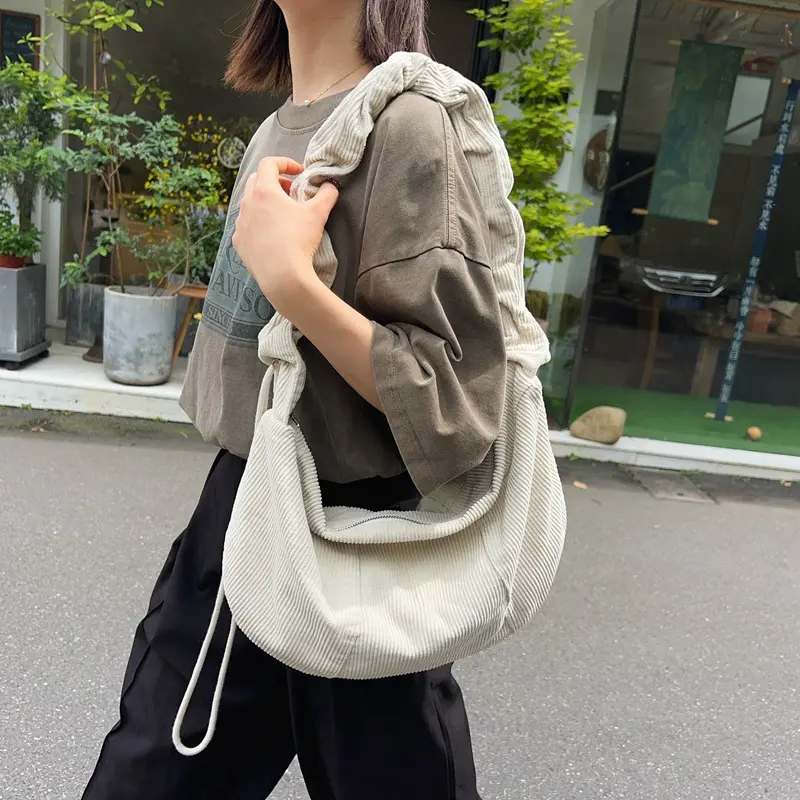 Corduroy Large Capacity Crossbody Bags for Women Vintage Hobos Shoulder Bag Ladies Solid Color Fashion Female Purses Handbags