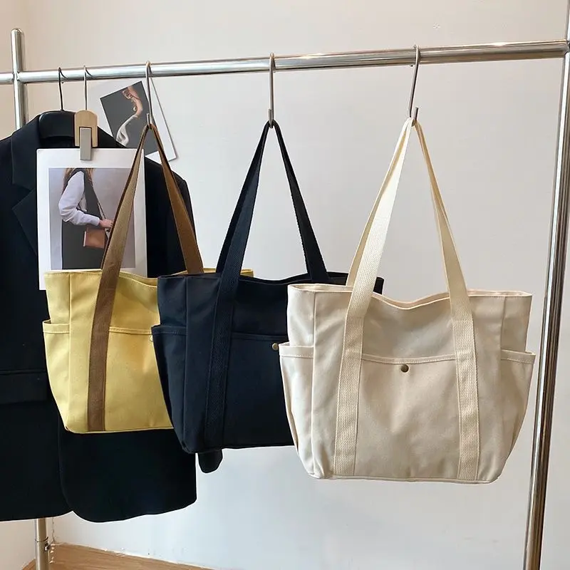 Large Capacity Tote Canvas Bags for Women Shoulder Bag Ladies Commuter Shopping Underarm Multi-pocket Design Female Handbags