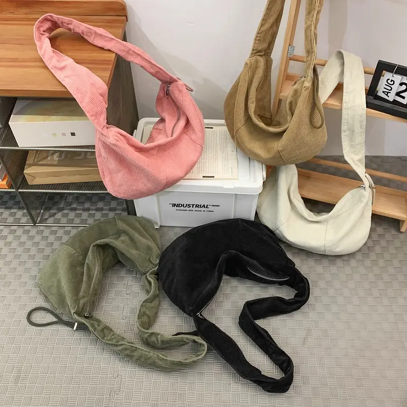Corduroy Large Capacity Crossbody Bags for Women Vintage Hobos Shoulder Bag Ladies Solid Color Fashion Female Purses Handbags