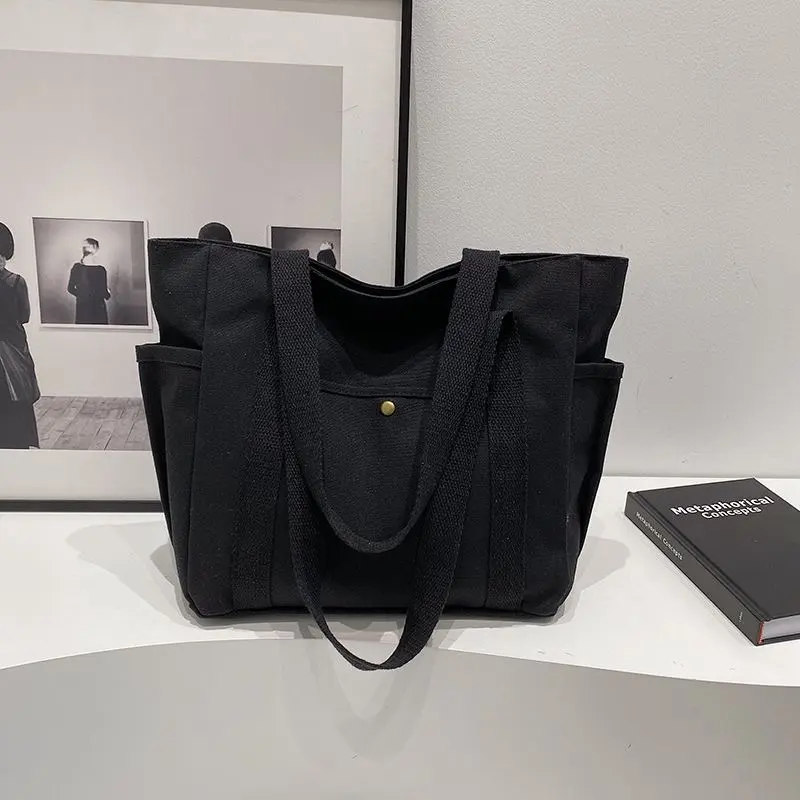Large Capacity Tote Canvas Bags for Women Shoulder Bag Ladies Commuter Shopping Underarm Multi-pocket Design Female Handbags