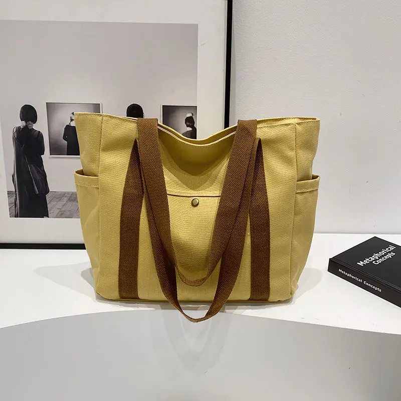 Large Capacity Tote Canvas Bags for Women Shoulder Bag Ladies Commuter Shopping Underarm Multi-pocket Design Female Handbags